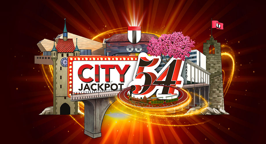 Jackpot City 54 Casino Event mit Wahrzeichen der Stadt Baden